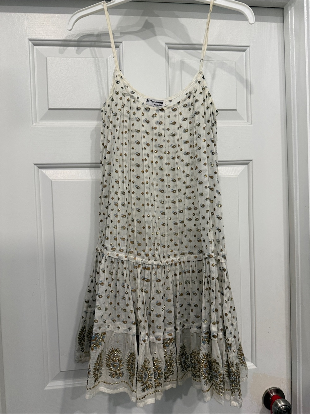 Juliet Dunn White Beaded Spaghetti Strap Dress